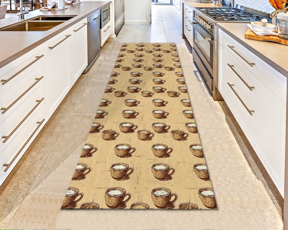 Vintage Coffee Mug Kitchen Runner Rug – Cozy Non-Slip Floor Mat