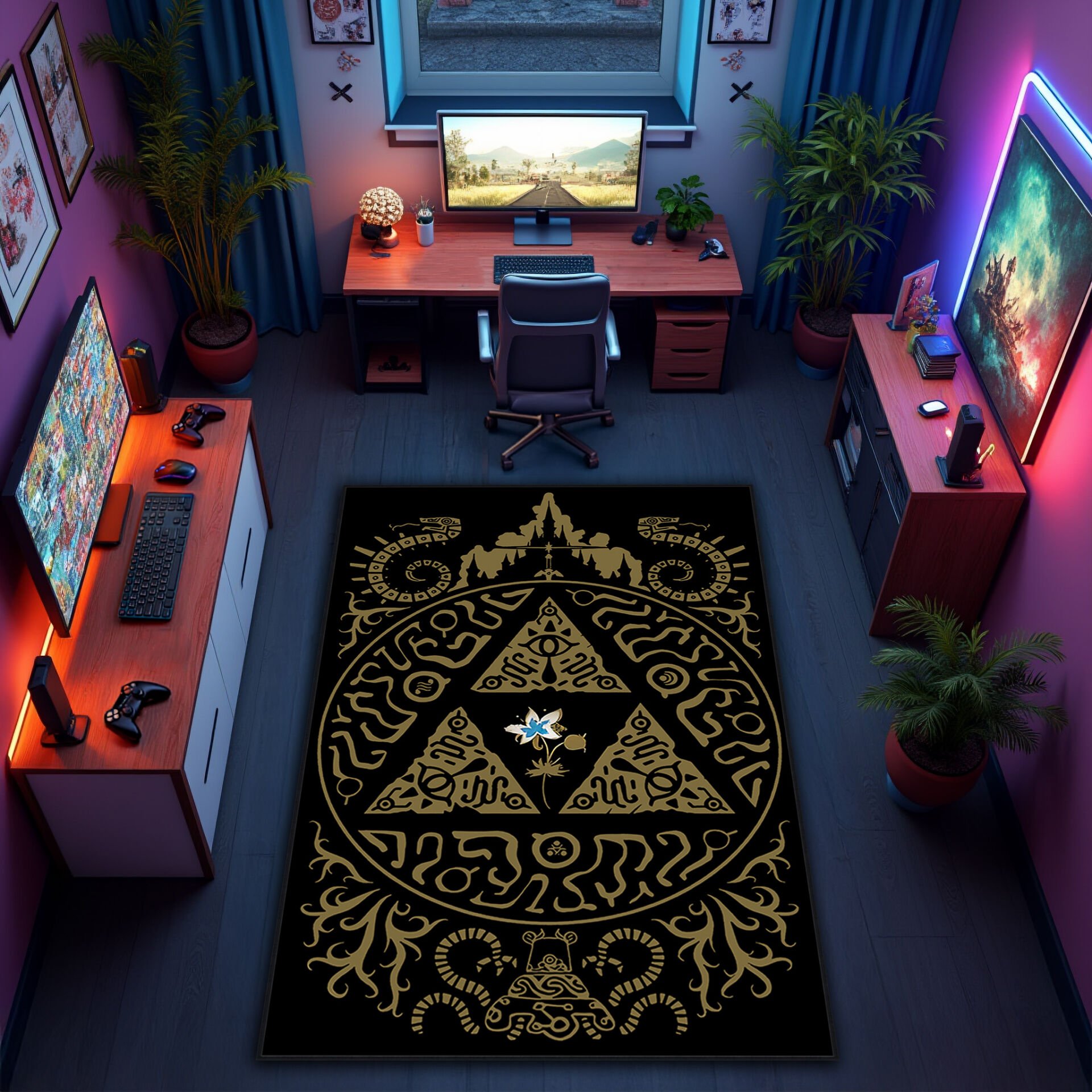 Hyrule Triforce Glyph Rug – Zelda Gaming Room Floor Mat