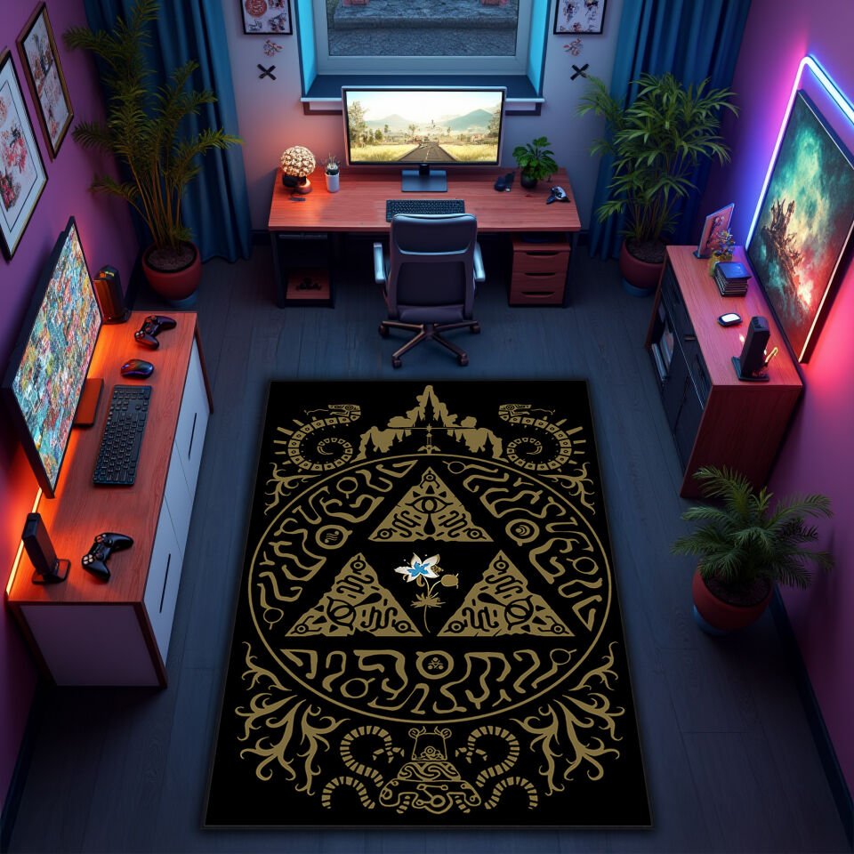 Hyrule Triforce Glyph Rug – Zelda Gaming Room Floor Mat