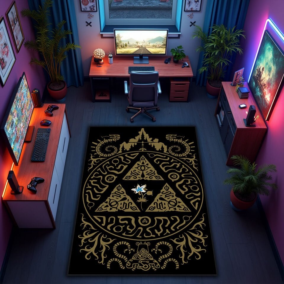 Hyrule Triforce Glyph Rug – Zelda Gaming Room Floor Mat