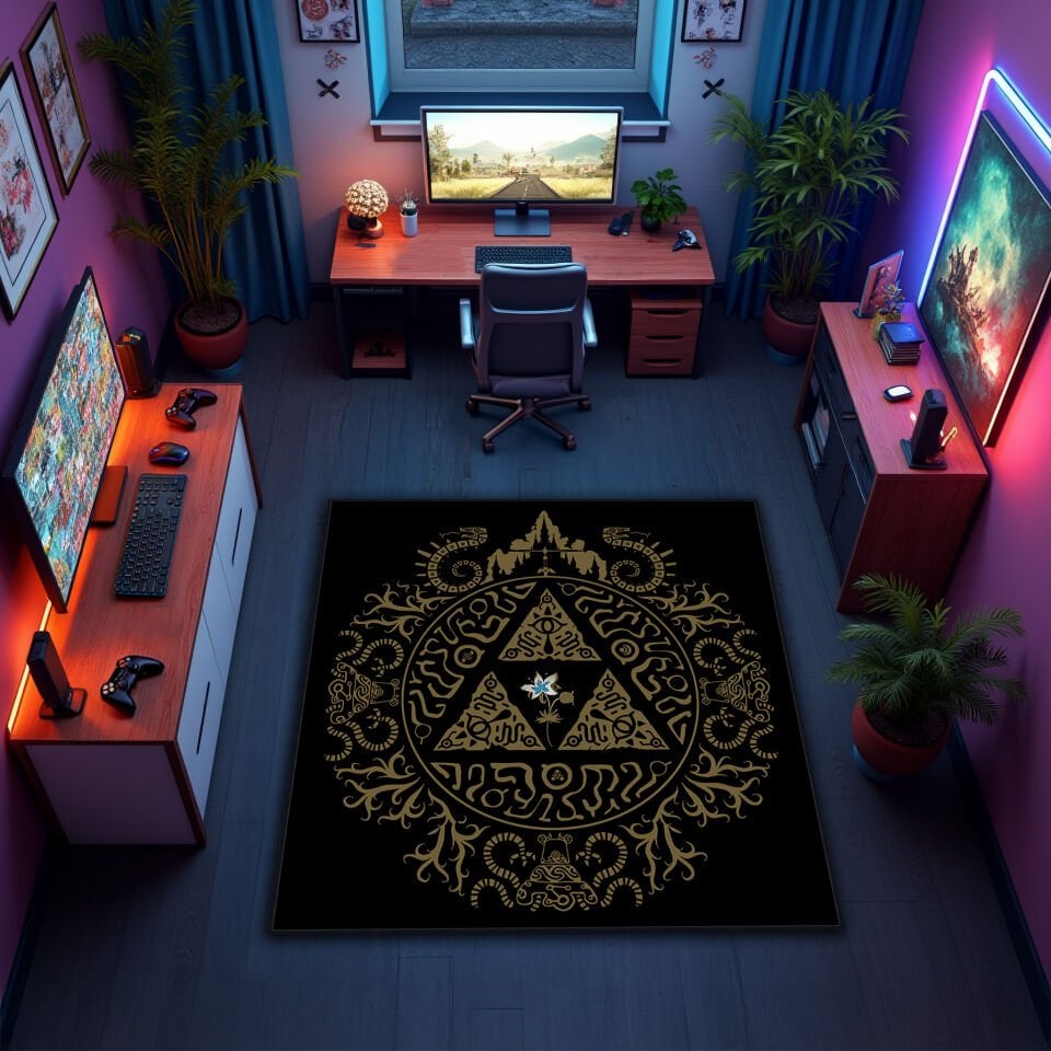 Hyrule Triforce Glyph Rug – Zelda Gaming Room Floor Mat