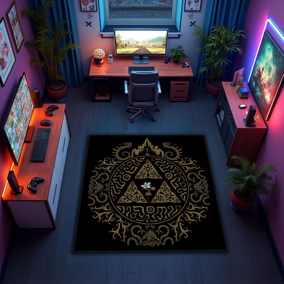 Hyrule Triforce Glyph Rug – Zelda Gaming Room Floor Mat