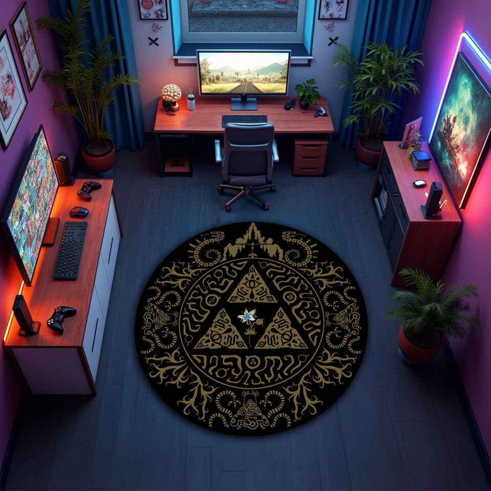 Hyrule Triforce Glyph Rug – Zelda Gaming Room Floor Mat