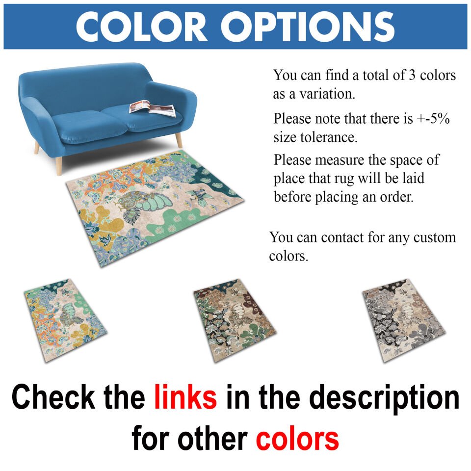 Peacock Floral Rug Modern Botanical Pattern Decorative Carpet