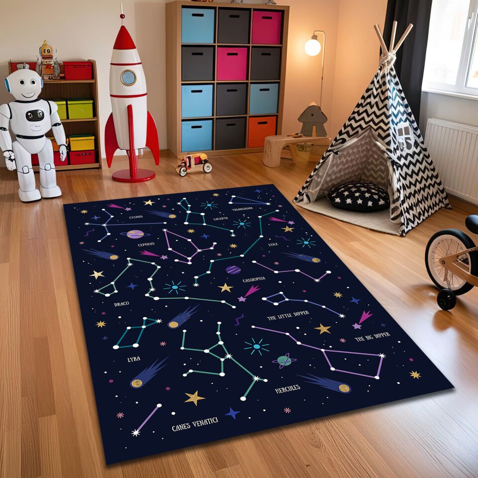 Constellation Kids Rug – Educational Space Carpet for Kids Room