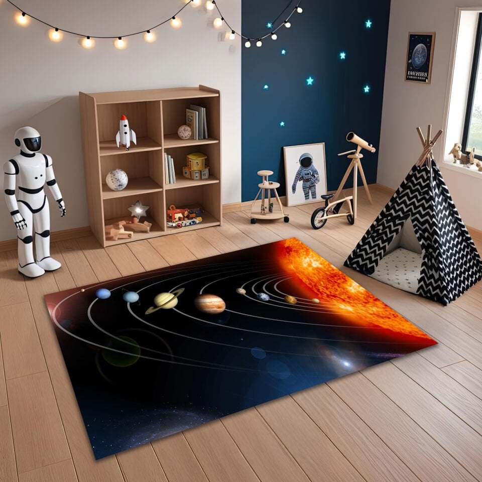 Solar System Planets Rug – Educational Space Floor Mat for Kids