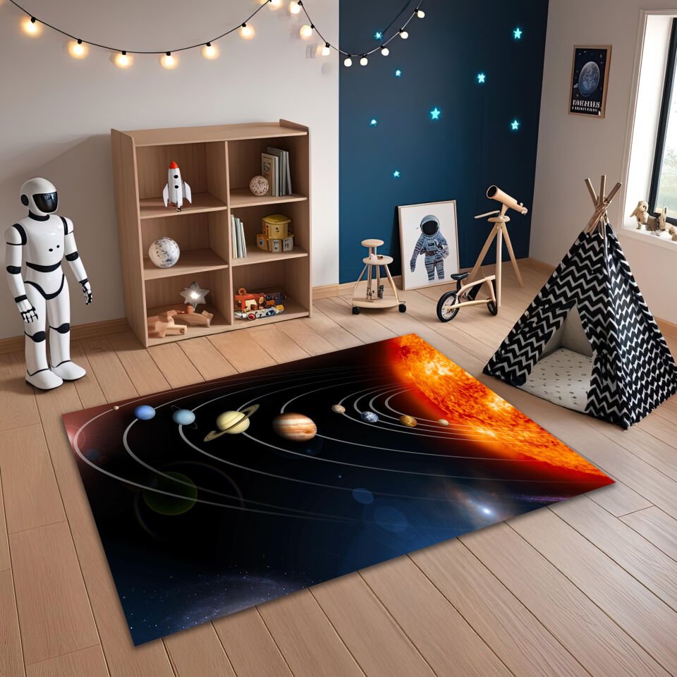 Solar System Planets Rug – Educational Space Floor Mat for Kids