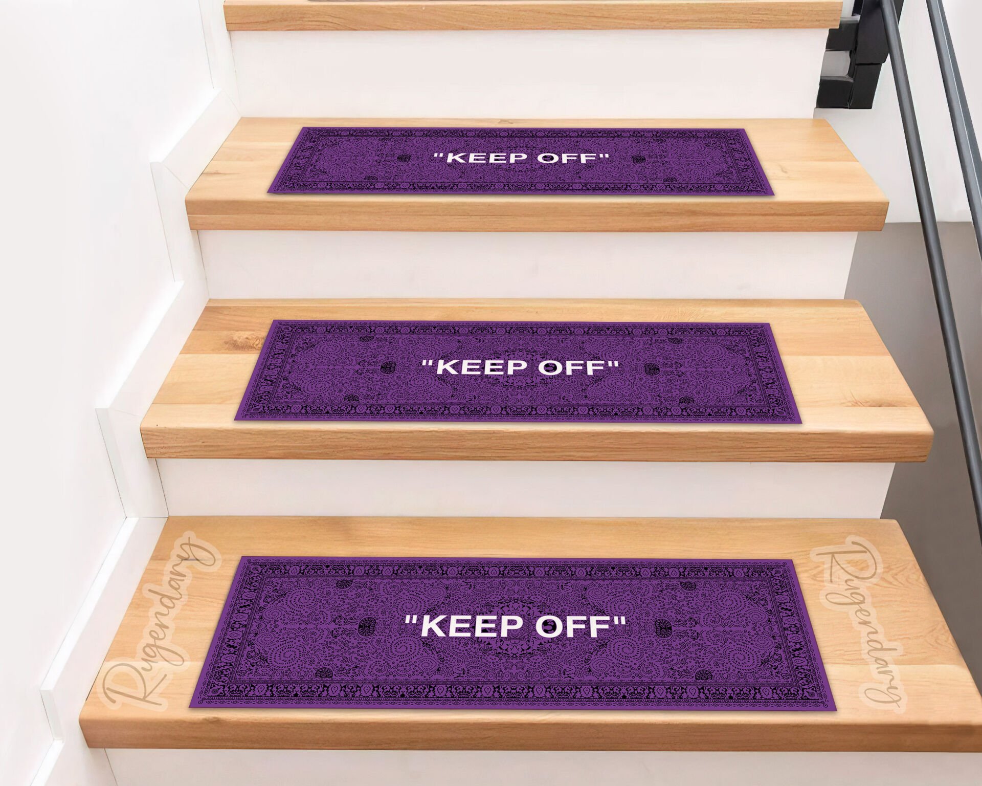 Purple Stair Mat with “KEEP OFF” Quote – Modern Non-Slip Stair Carpet