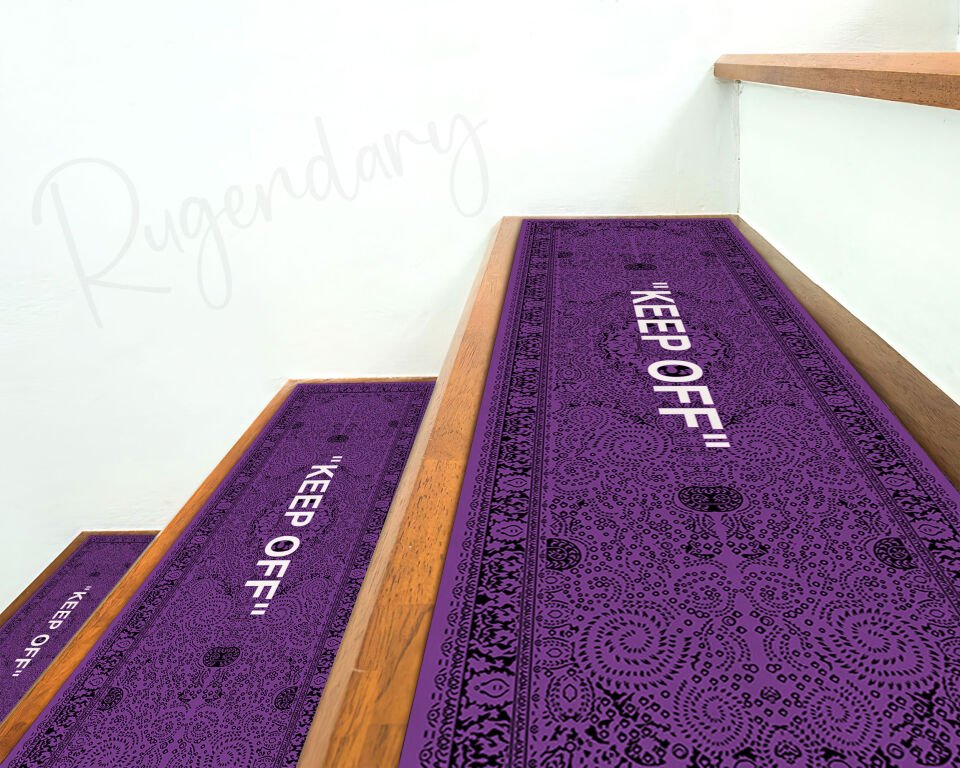 Purple Stair Mat with “KEEP OFF” Quote – Modern Non-Slip Stair Carpet