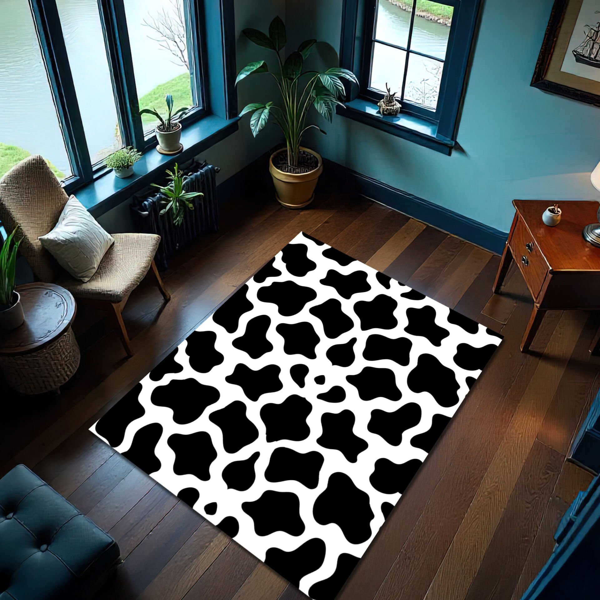 Cow Print Area Rug – Black and White Animal Pattern Carpet