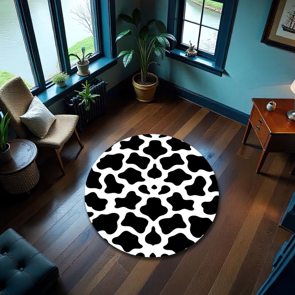 Cow Print Area Rug – Black and White Animal Pattern Carpet