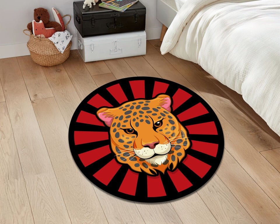 Leopard Head Rug Bold Animal Print Round Carpet Jungle Wildcat Art Floor Mat for Home Decor