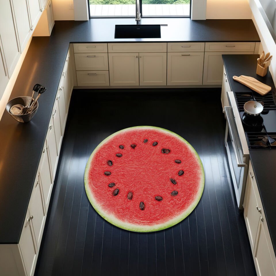 Watermelon Slice Round Kitchen Rug – Fun & Fruity Design