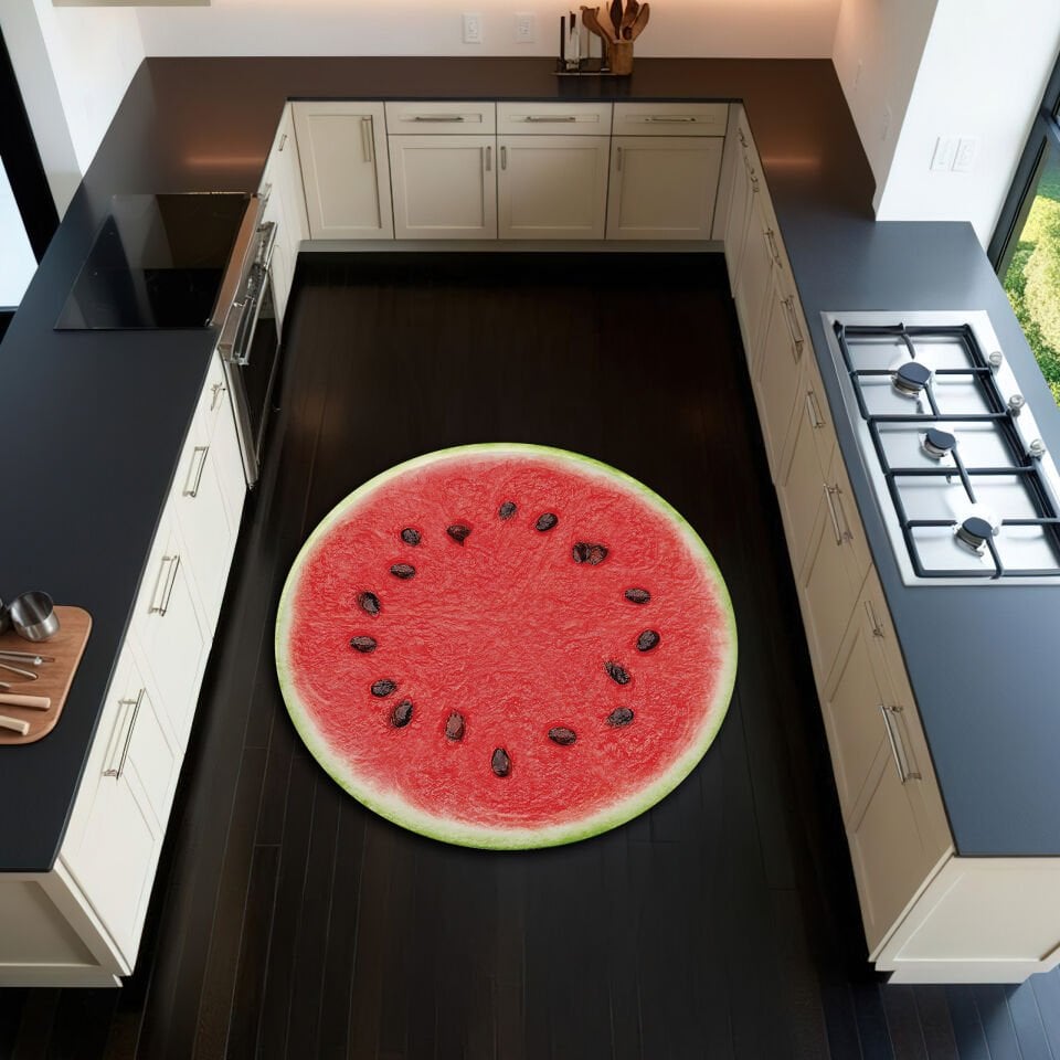 Watermelon Slice Round Kitchen Rug – Fun & Fruity Design