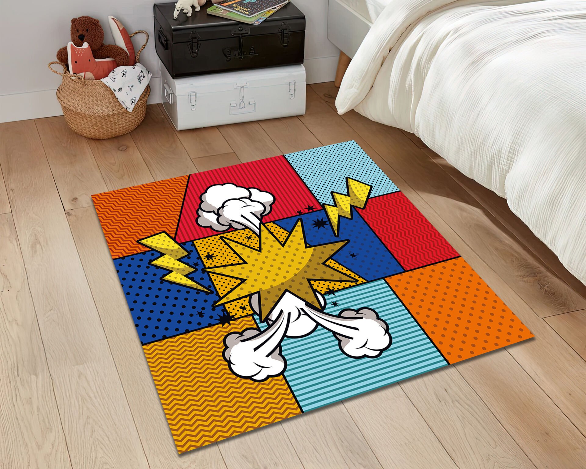 Comic Pop Art Rug Colorful Cartoon Explosion Carpet Bold Graphic Area Rug Retro Living Room Bedroom Decor
