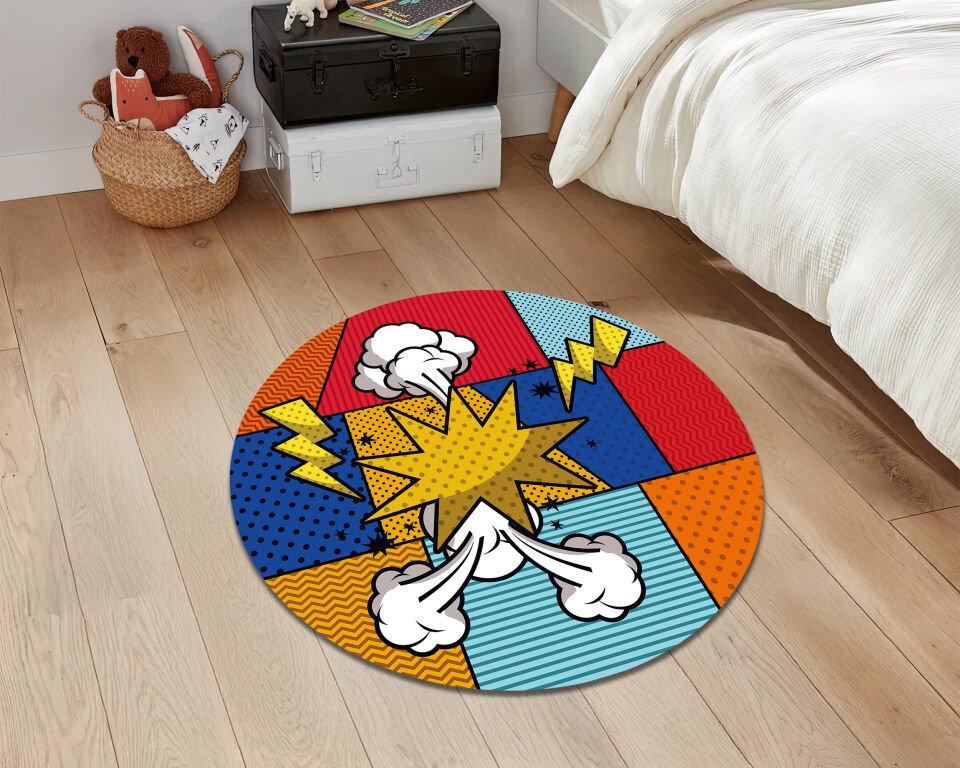 Comic Pop Art Rug Colorful Cartoon Explosion Carpet Bold Graphic Area Rug Retro Living Room Bedroom Decor