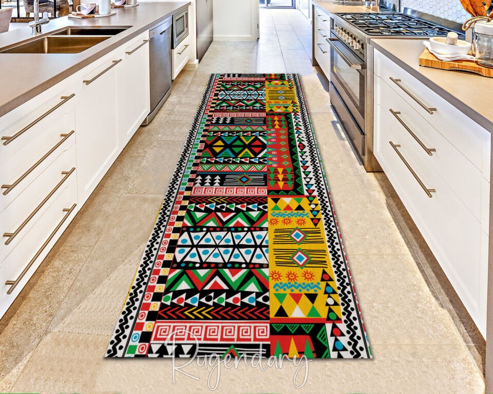 Vibrant Tribal Pattern Runner Rug – Colorful Ethnic Style Carpet for Hallway or Entryway