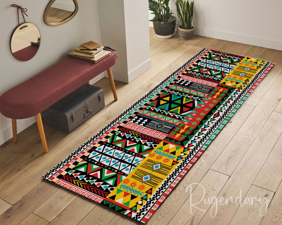 Vibrant Tribal Pattern Runner Rug – Colorful Ethnic Style Carpet for Hallway or Entryway