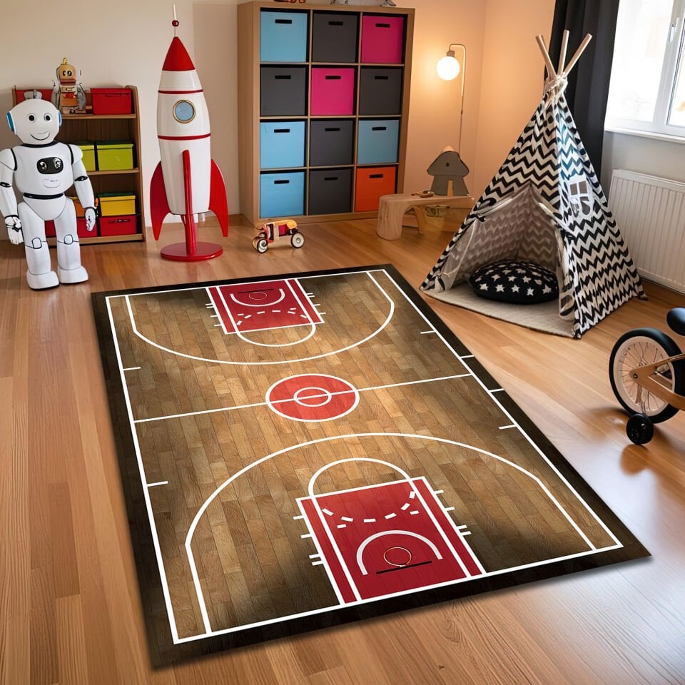 Basketball Court Rug for Kids Room – Sports Play Mat