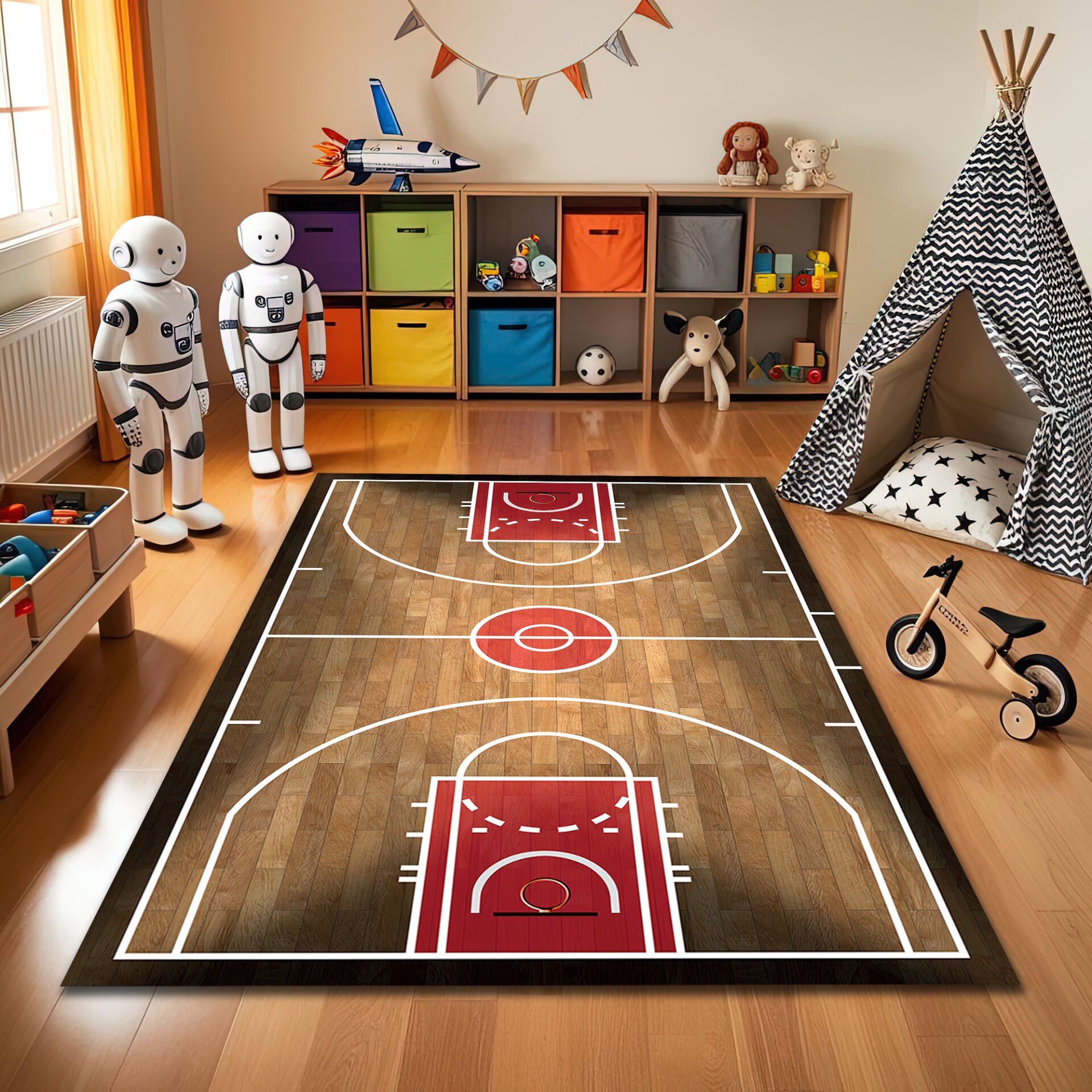 Basketball Court Rug for Kids Room – Sports Play Mat