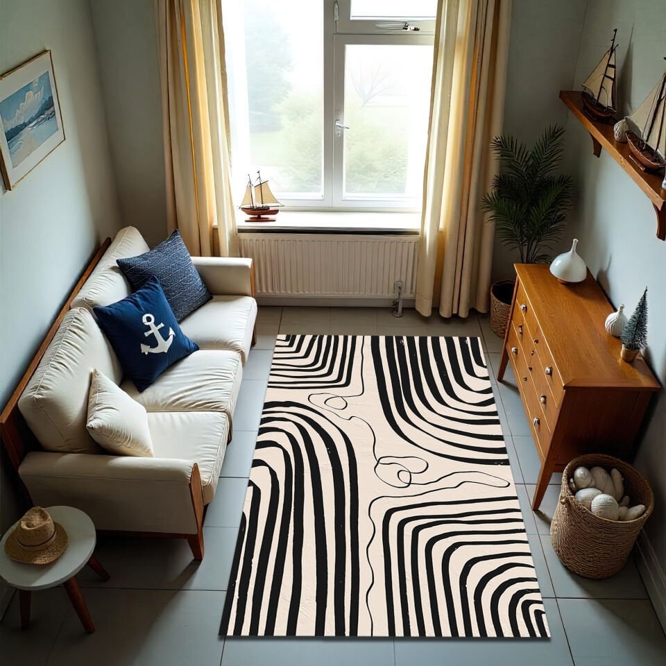 Monochrome Abstract Line Art Rug – Modern Minimalist Floor Decor