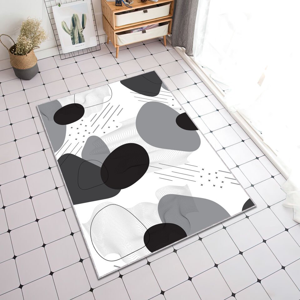Gray Abstract Area Rug Modern Minimal Geometric Design Carpet