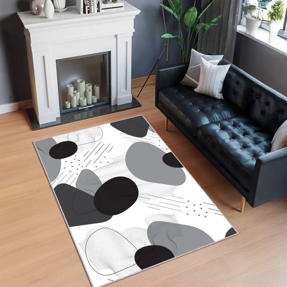 Gray Abstract Area Rug Modern Minimal Geometric Design Carpet