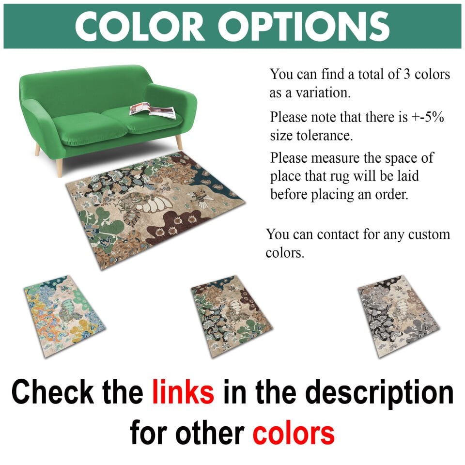 Dark Peacock Floral Rug Botanical Pattern Decorative Carpet