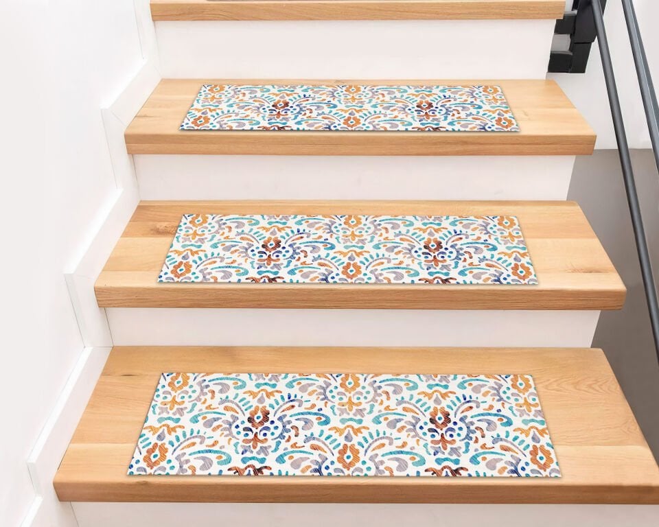 Mediterranean Tile Stair Treads – Colorful Patterned Non-Slip Stair Mats