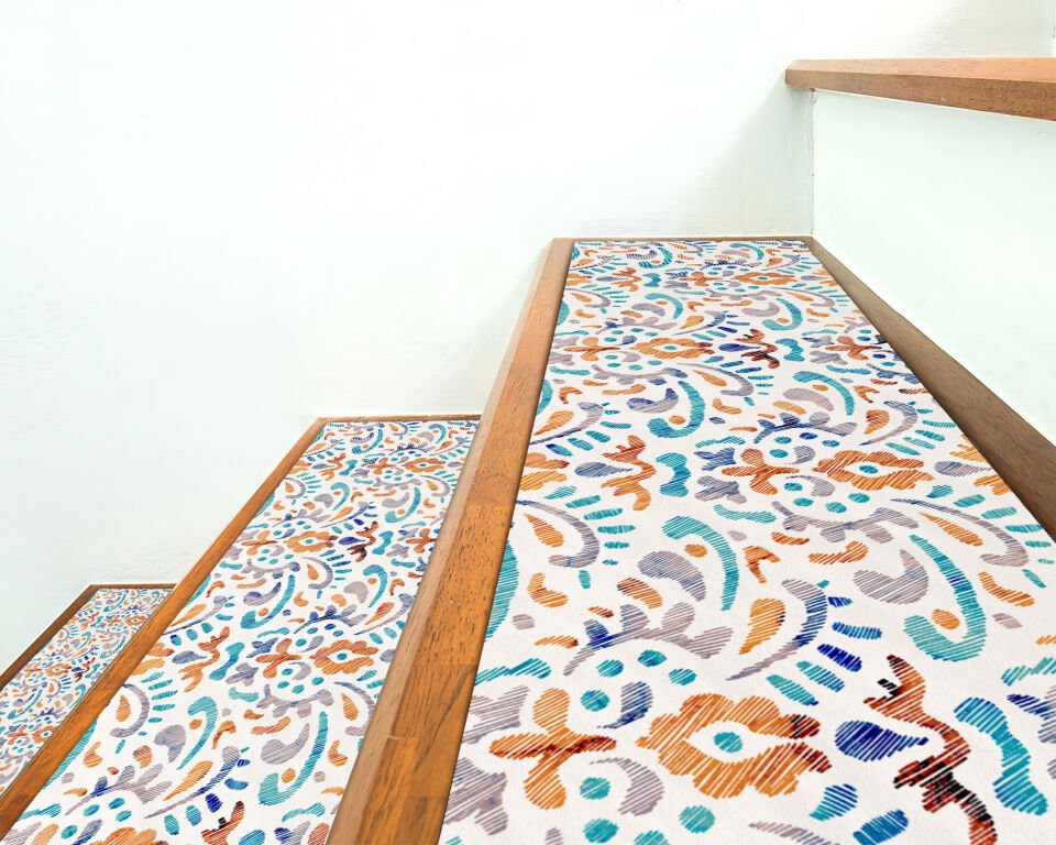 Mediterranean Tile Stair Treads – Colorful Patterned Non-Slip Stair Mats