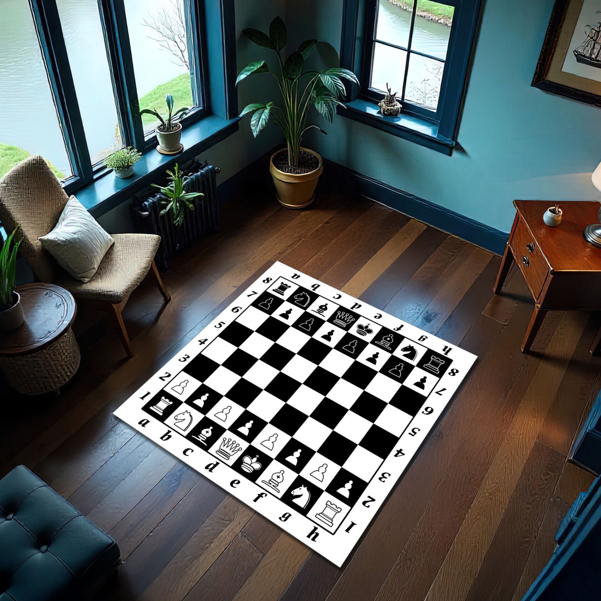 Chessboard Rug – Large Chess Game Carpet with Starting Position