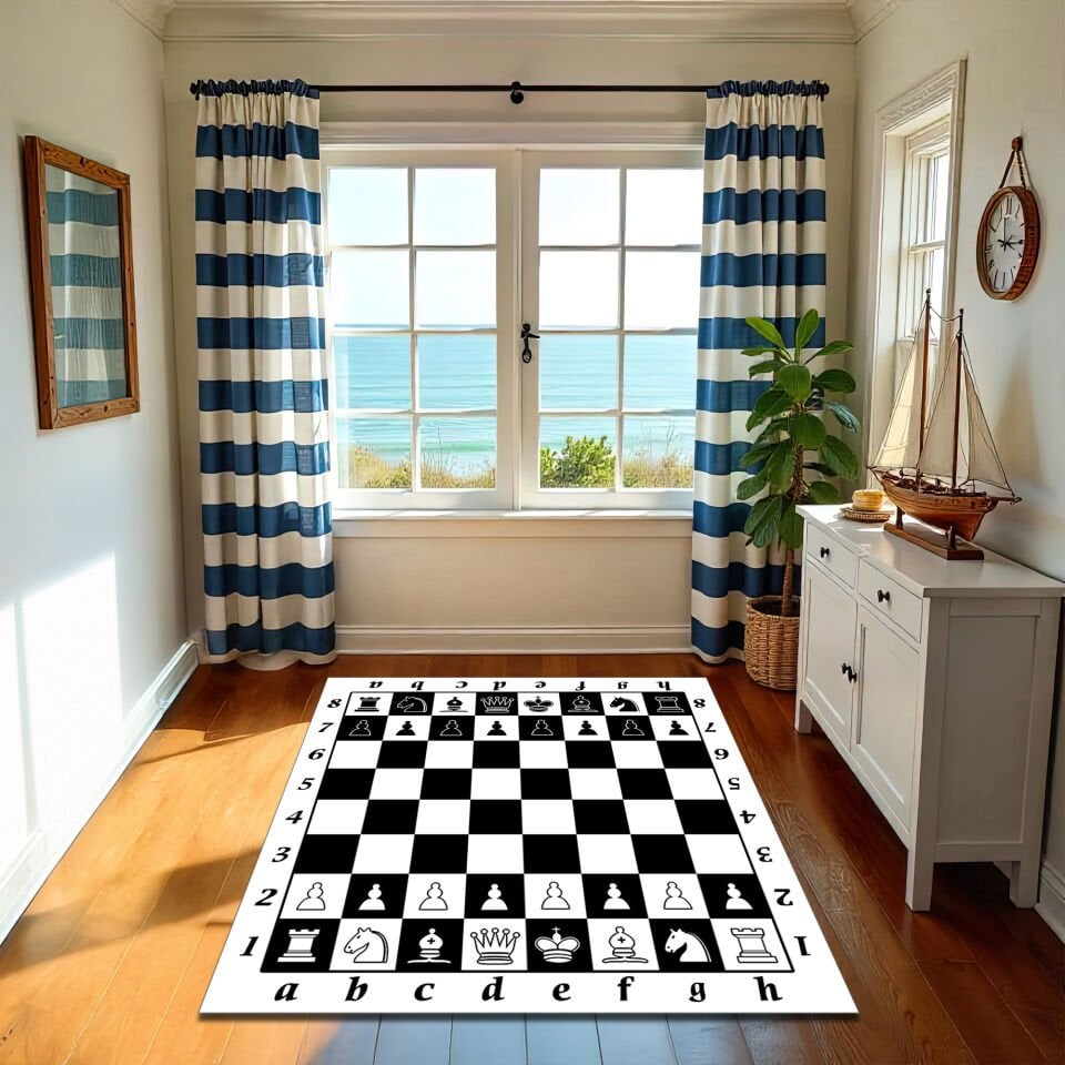 Chessboard Rug – Large Chess Game Carpet with Starting Position