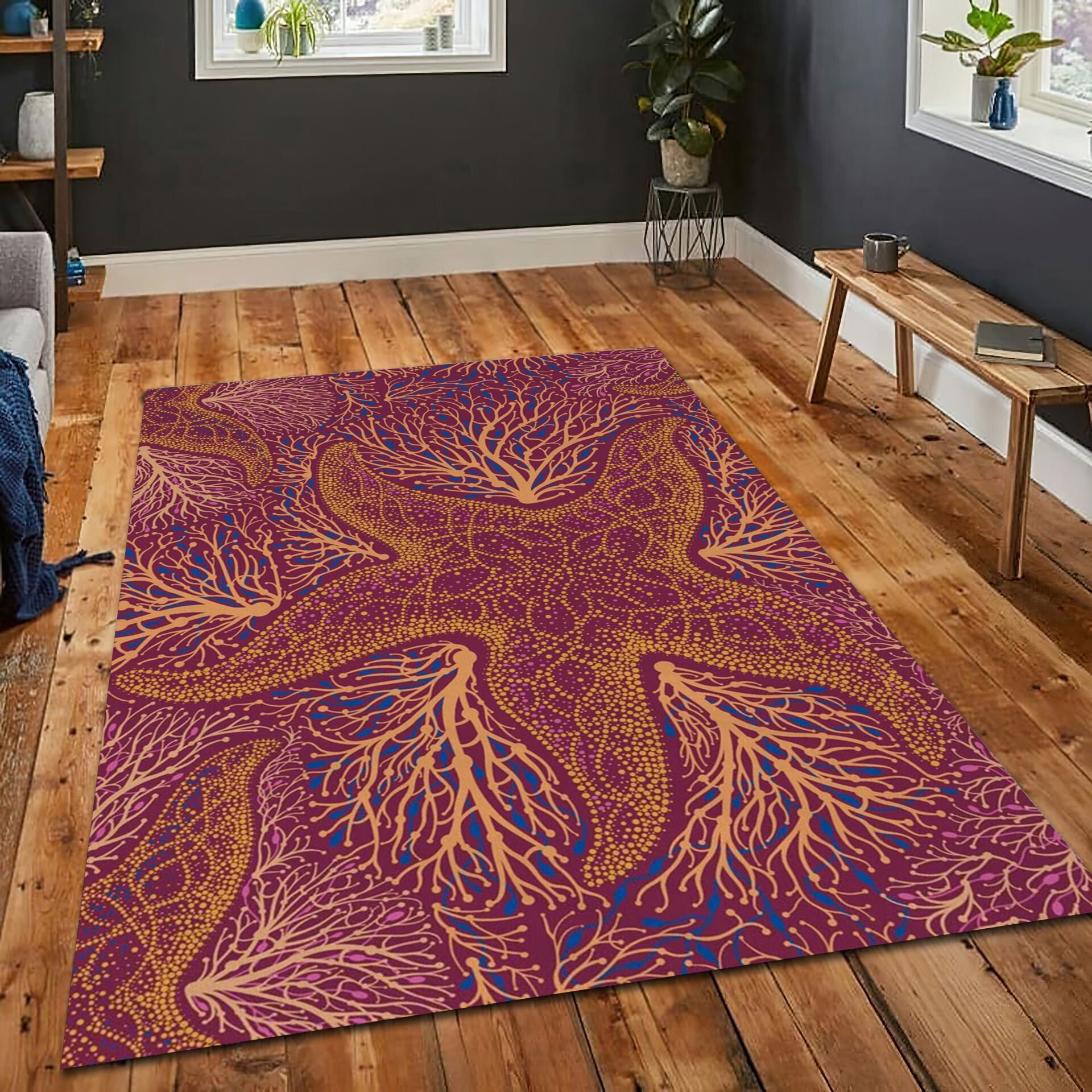 Starfish Rug Ocean Theme Carpet Coral Reef Boho Beach House Sea Life Floor Mat