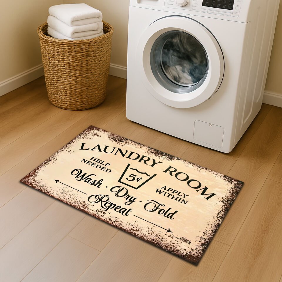 Laundry Room Vintage Mat – Wash Dry Fold Repeat Floor Rug
