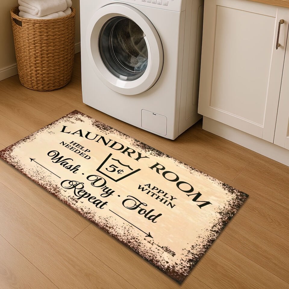 Laundry Room Vintage Mat – Wash Dry Fold Repeat Floor Rug