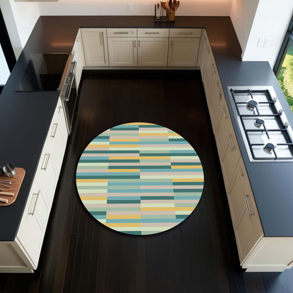 Modern Color Block Kitchen Rug – Anti Slip Soft Floor Mat for Contemporary Homes