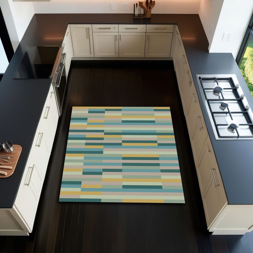 Modern Color Block Kitchen Rug – Anti Slip Soft Floor Mat for Contemporary Homes