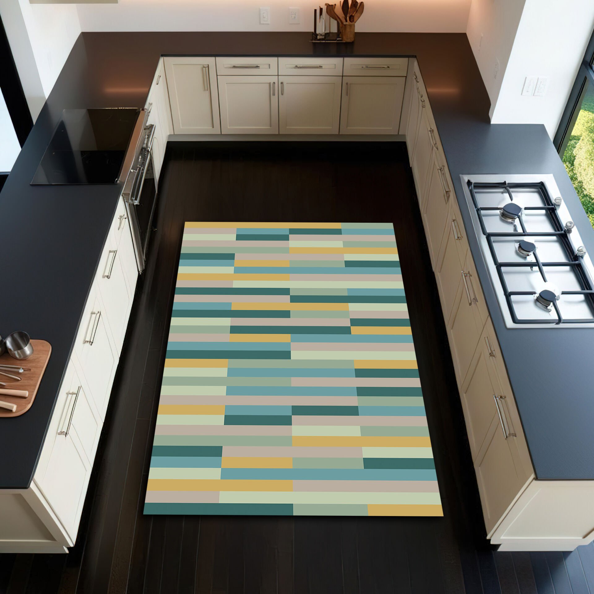 Modern Color Block Kitchen Rug – Anti Slip Soft Floor Mat for Contemporary Homes