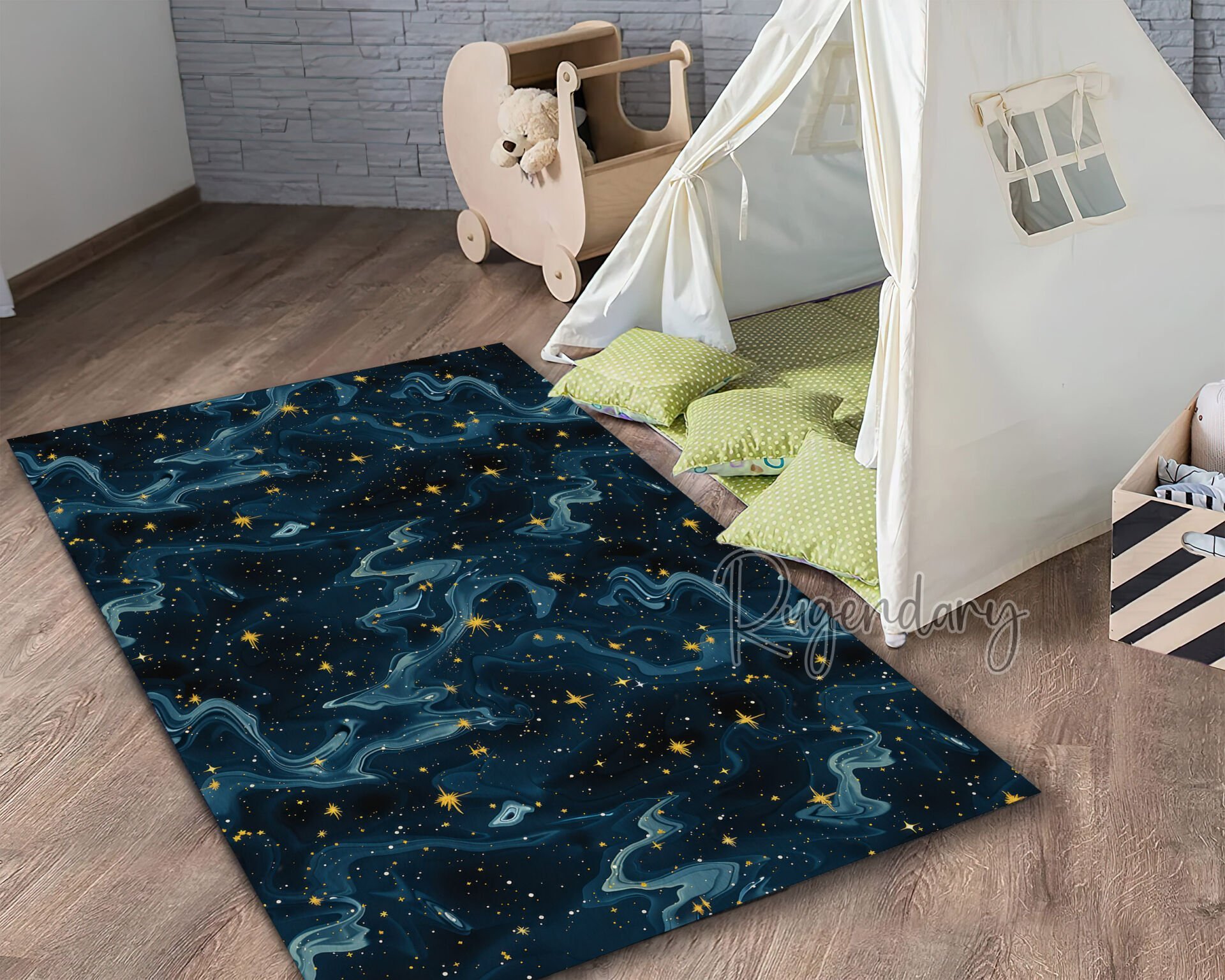Deep Space Kids Room Rug – Starry Night Galaxy Carpet for Playroom