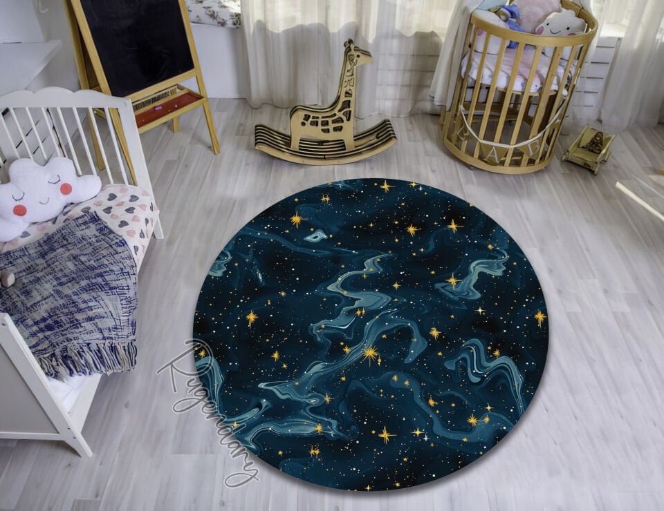 Deep Space Kids Room Rug – Starry Night Galaxy Carpet for Playroom