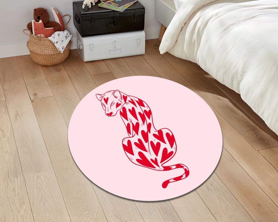 Heart Leopard Rug Funky Animal Print Carpet Bold Love Graphic Floor Mat for Modern Room Decor