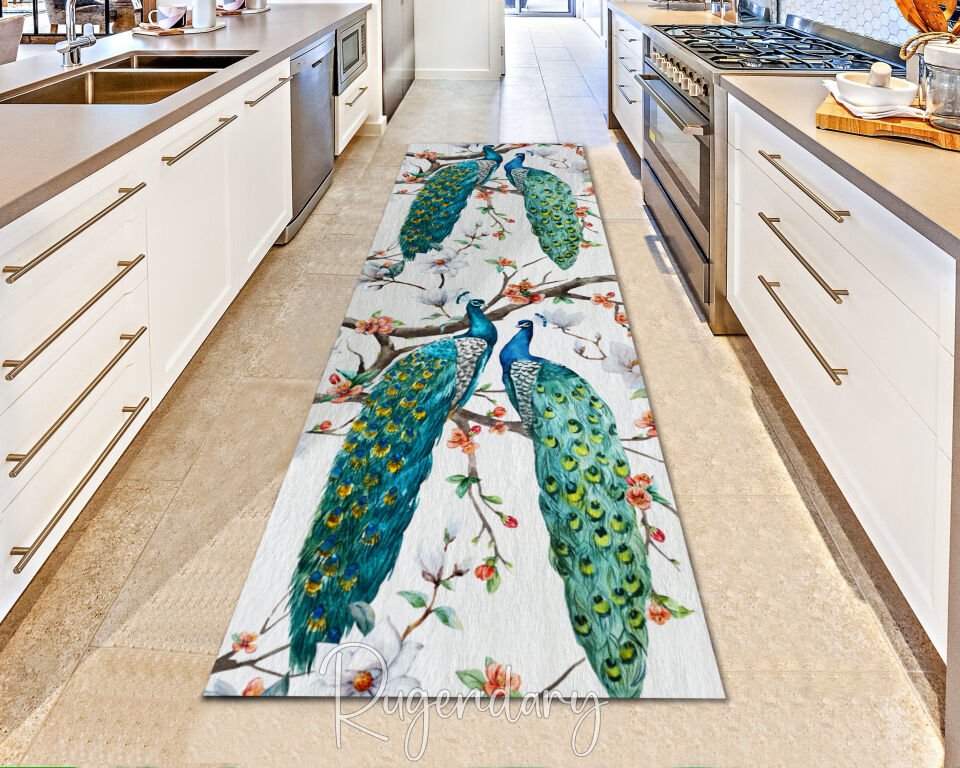 Runner Rug with Green Ostrich Design – Bold and Artistic Hallway Carpet