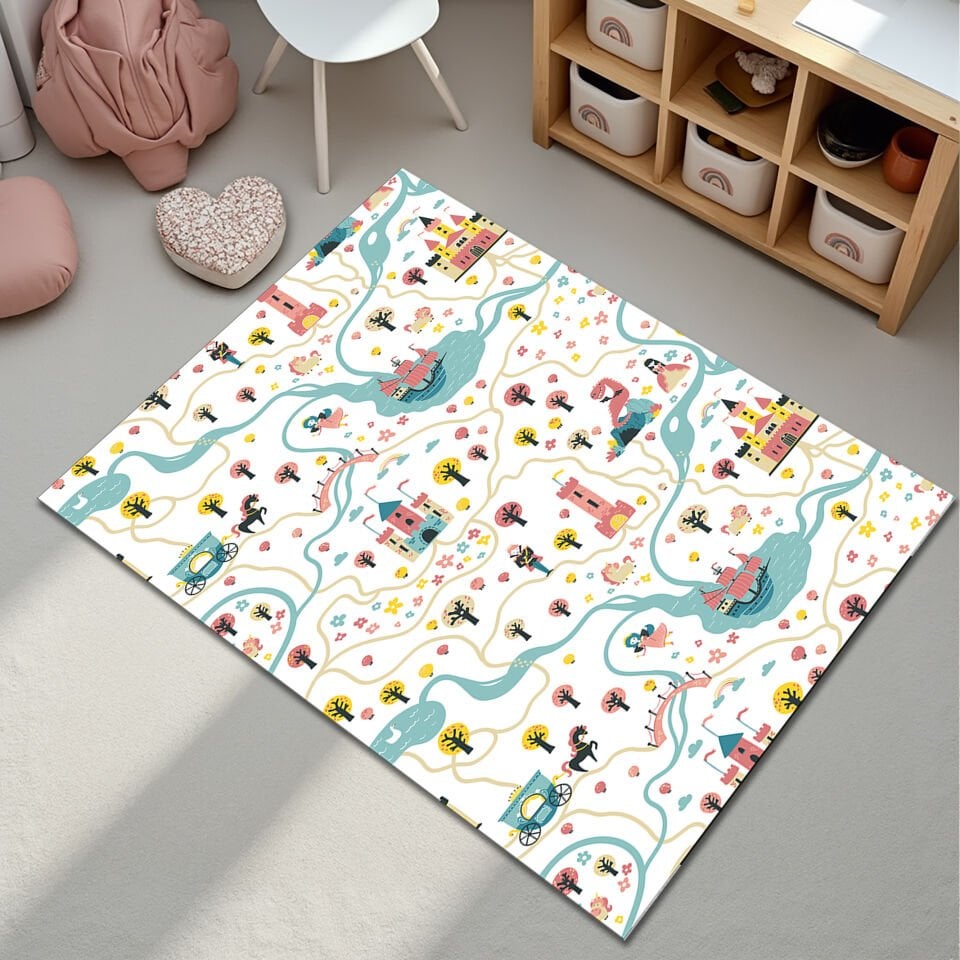 Fairy Tale Map Kids Rug – Magical Playroom Carpet
