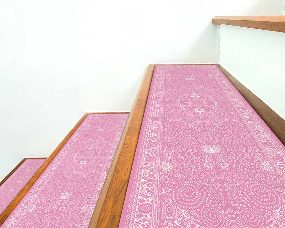 Soft Pink Stair Treads – Elegant Patterned Step Rugs