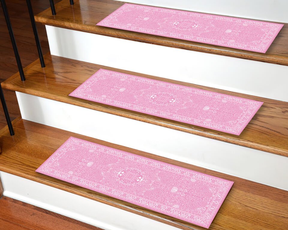 Soft Pink Stair Treads – Elegant Patterned Step Rugs