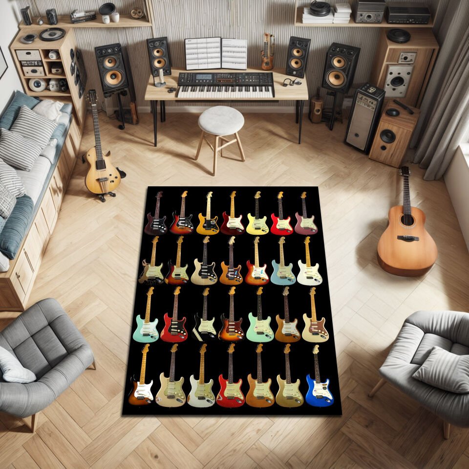 Electric Guitar Collection Rug – Multicolor Music-Inspired Area Carpet
