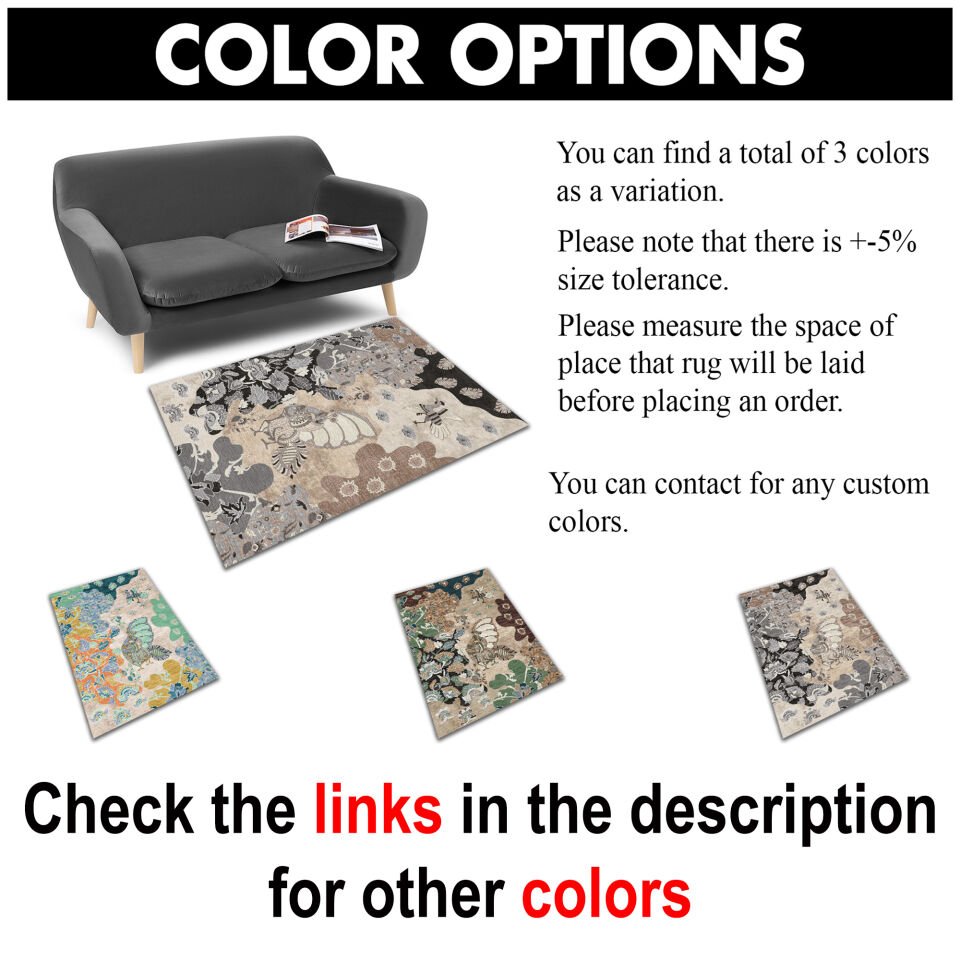 Monochrome Peacock Floral Rug Botanical Pattern Decorative Carpet