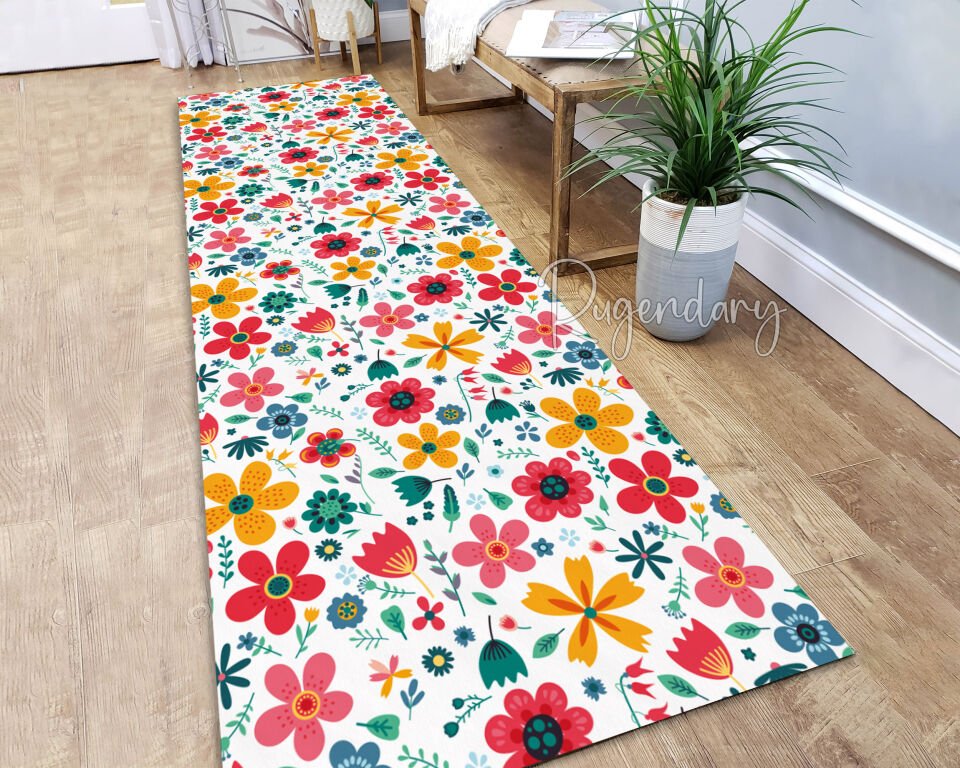 Vibrant Floral Runner Rug – Colorful Botanical Hallway Carpet