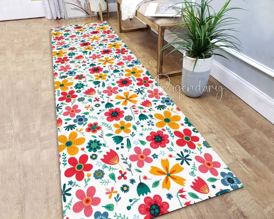 Vibrant Floral Runner Rug – Colorful Botanical Hallway Carpet