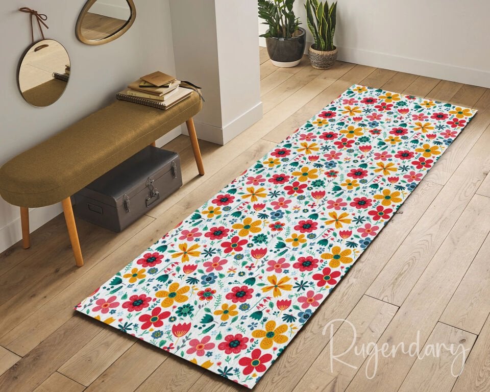 Vibrant Floral Runner Rug – Colorful Botanical Hallway Carpet